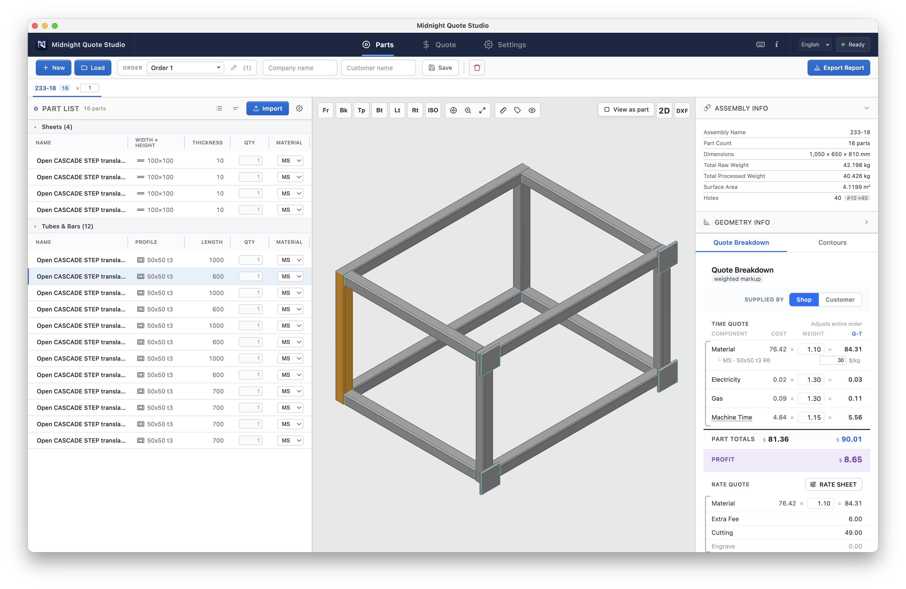 Midnight Quote Studio — parts & quote management